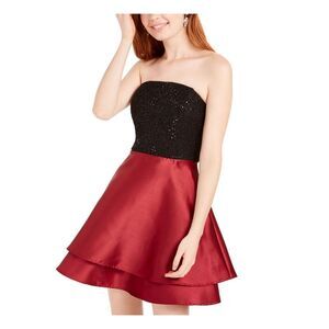 SPEECHLESS Womens Embellished Strapless Short Party Fit + Flare Dress
